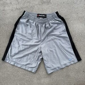 VTG 90s Nike Basketball Shorts Mens XL Black Gray Dazzle Shiny Y2K‎ Blue Swoosh
